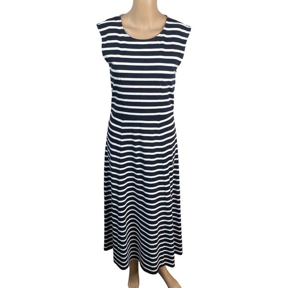 J.Crew Black White Striped Cotton Knit Cap Sleeve Midi Dress SZ XS - Picture 3 of 9